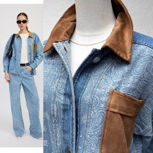 NWT En Saison Tarak Jacquard Denim Work Jacket With Contrast Detailing Size Med